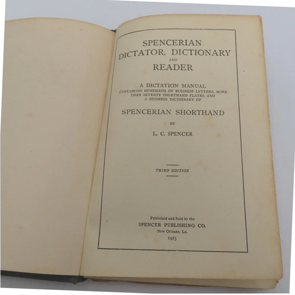 Antique Spencerian Shorthand Dictator Dictionary Reader Green Hardcover Book